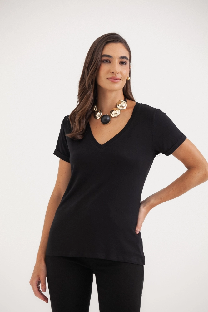 9036552 - Camiseta Basic Decote V PRETO 9036552 - Camiseta Basic Decote V PRETO - Imagem 2