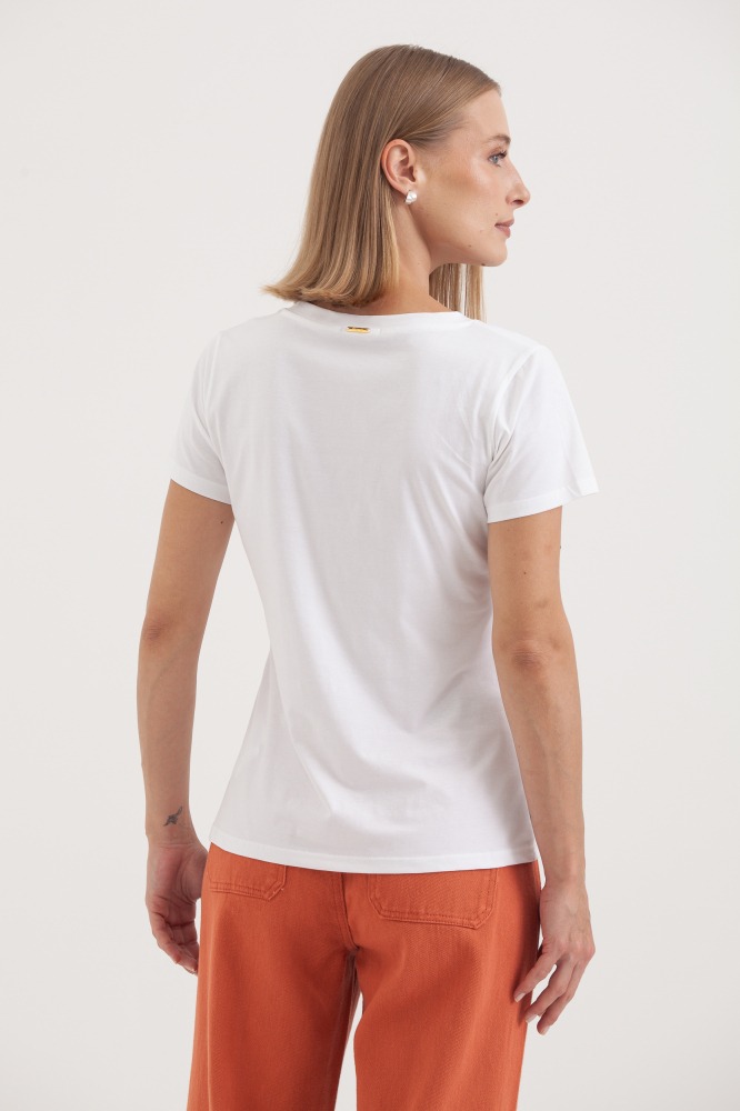 9036553 - Camiseta Basic Decote V  OFF-WHITE