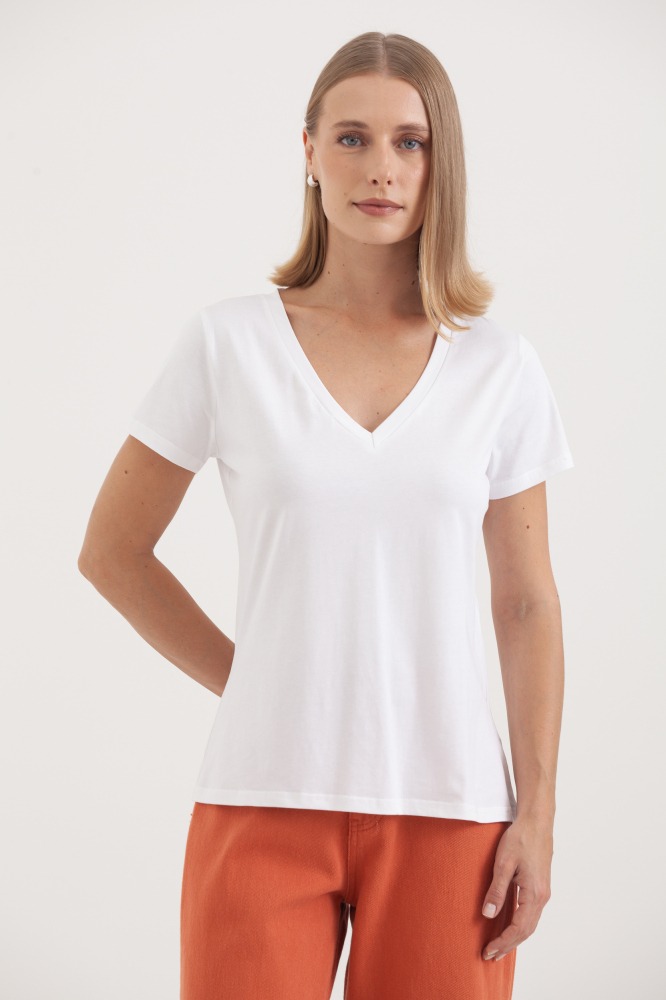 9036553 - Camiseta Basic Decote V  OFF-WHITE