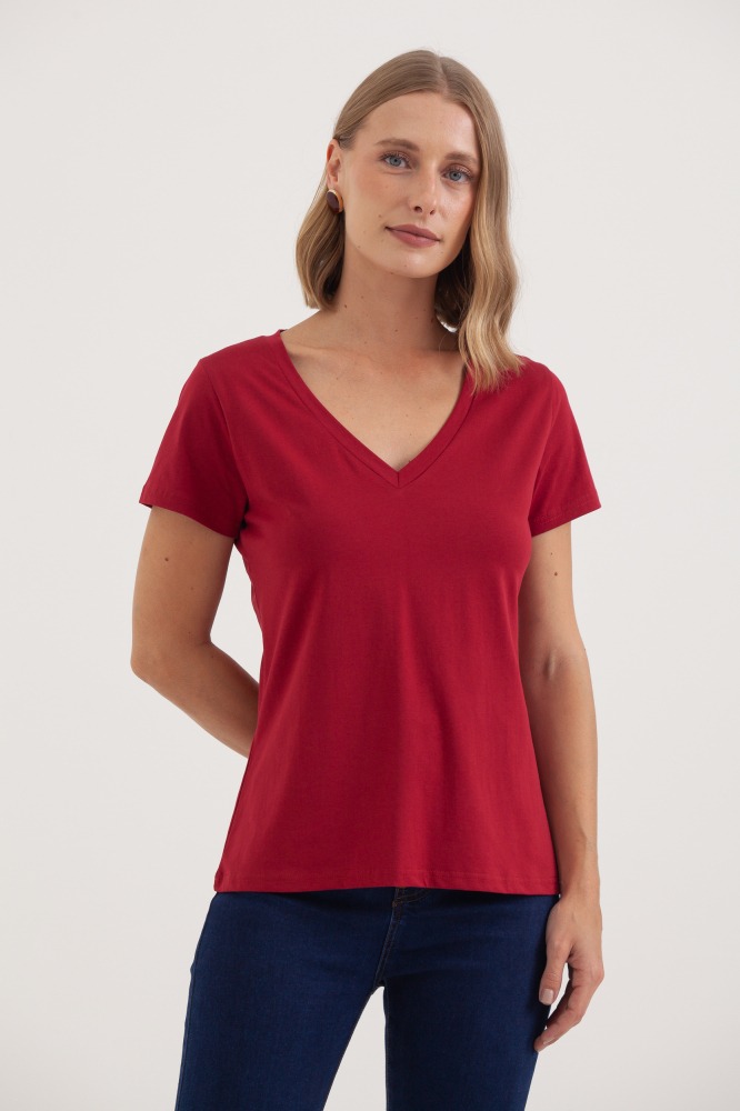 9036553 - Camiseta Basic Decote V VINHO 9036553 - Camiseta Basic Decote V VINHO