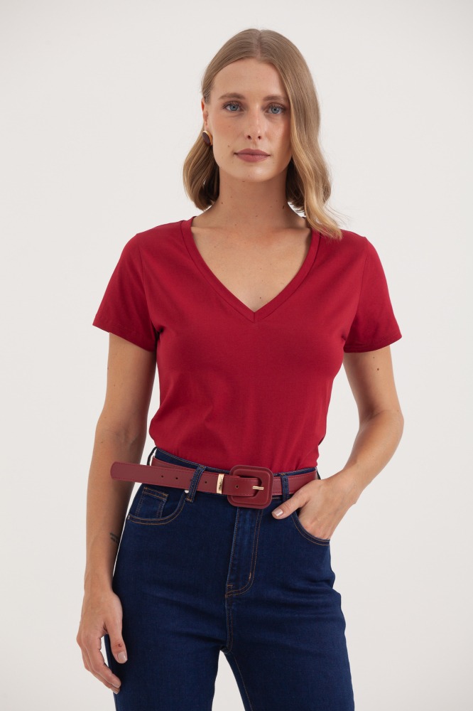 9036553 - Camiseta Basic Decote V VINHO 9036553 - Camiseta Basic Decote V VINHO