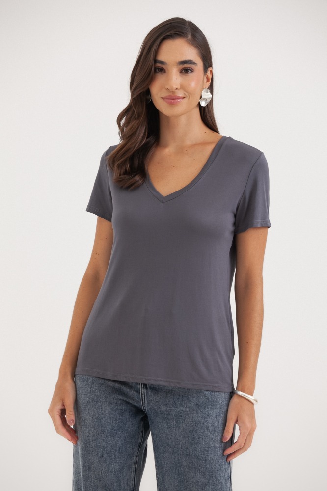 9036555 - Camiseta Basic Decote V CINZA