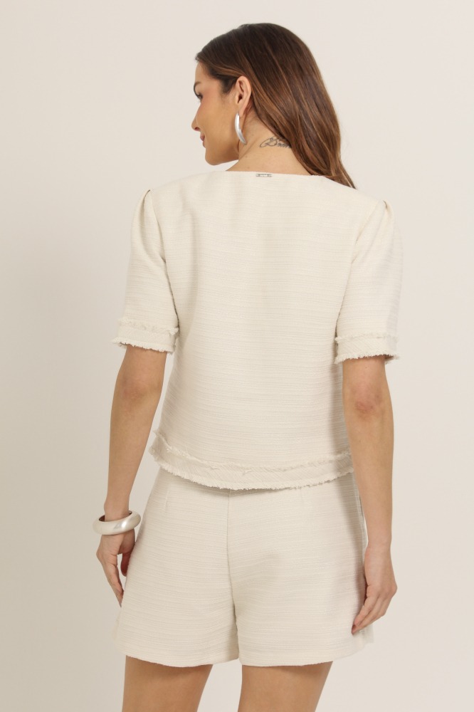 9036599 - Casaqueto Tweed Manga Curta OFF-WHITE
