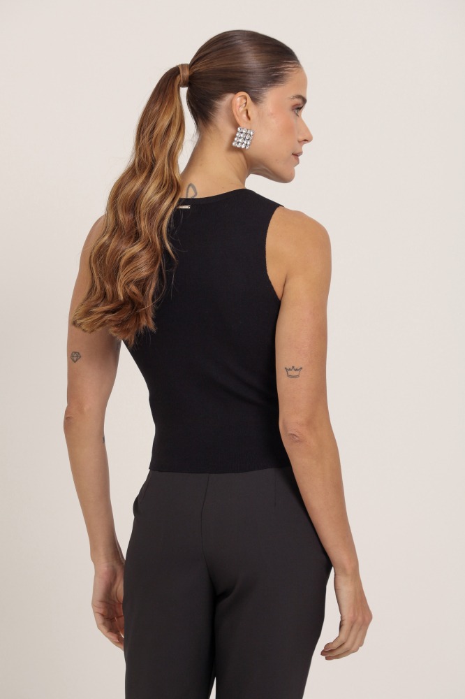 9036732 - Regata Tricô Vazado Brilho PRETO