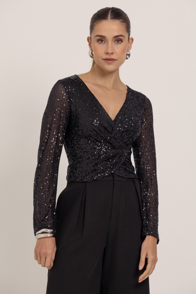 9036759 - Blusa Paetê Manga Longa PRETO 9036759 - Blusa Paetê Manga Longa PRETO