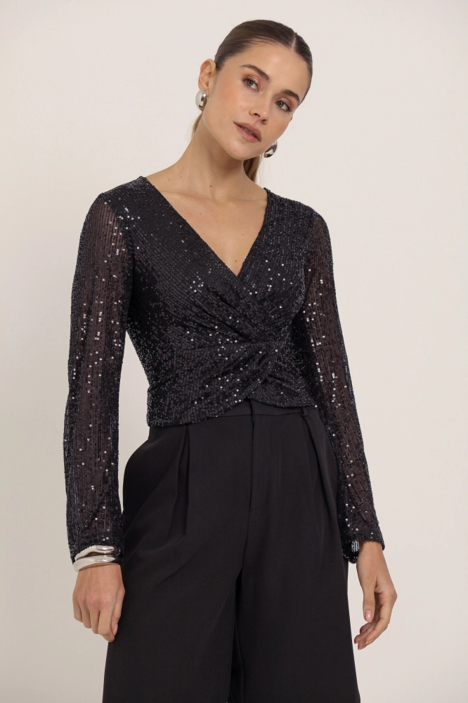 9036759 - Blusa Paetê Manga Longa PRETO