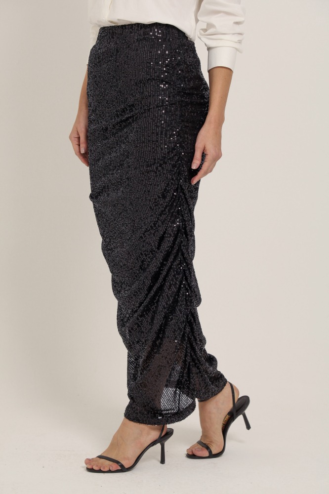 9036760 - Saia Midi Paetê Franzido Lateral PRETO