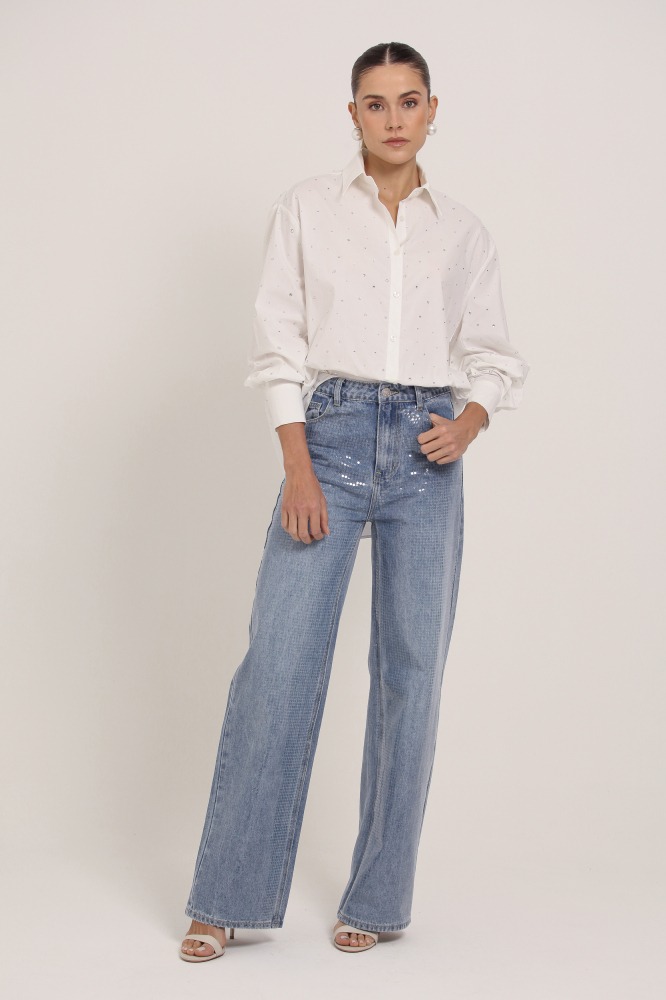 9036761 - Camisa Social com Strass BRANCO