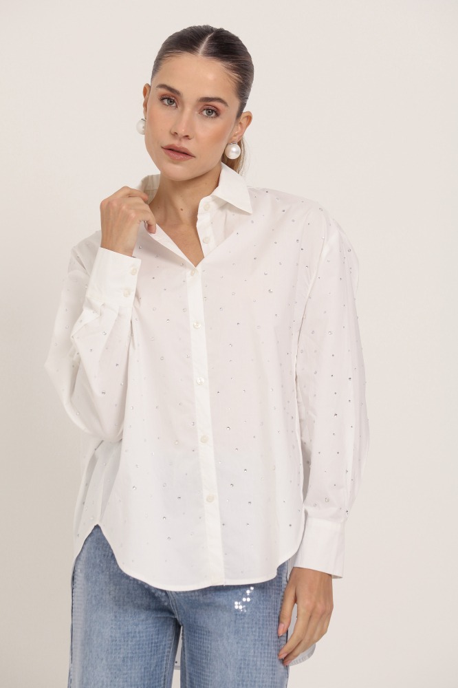 9036761 - Camisa Social com Strass BRANCO