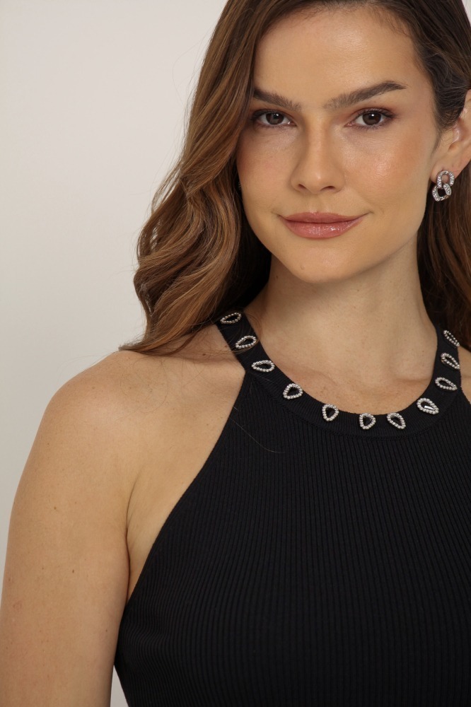 9036774 - Regata Tricô Cava Americana Detalhe Brilhos PRETO