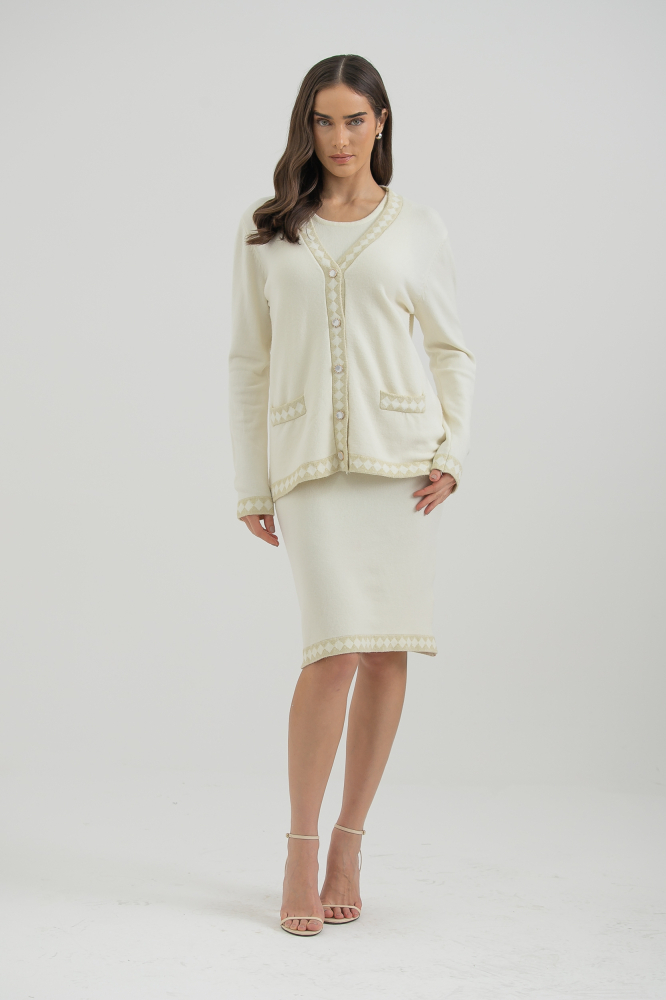 9036829 - Conjunto Tricot Vestido E Cardigan OFF-WHITE 9036829 - Conjunto Tricot Vestido E Cardigan OFF-WHITE