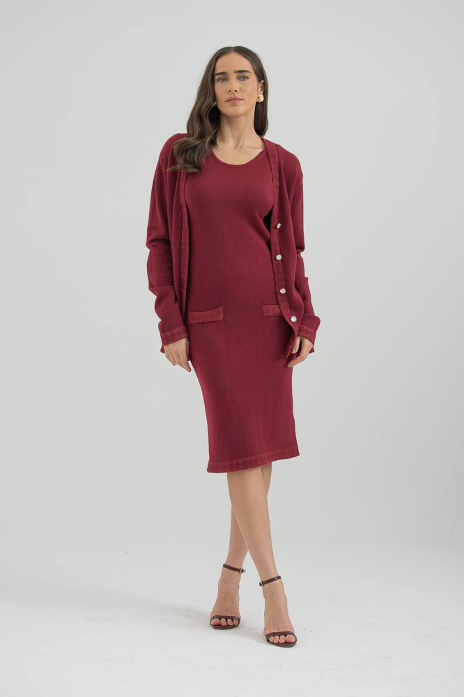9036829 - Conjunto Tricot Vestido E Cardigan VINHO 9036829 - Conjunto Tricot Vestido E Cardigan VINHO