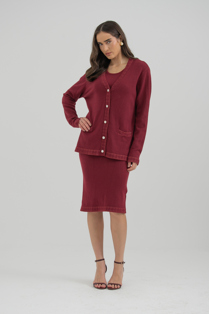 9036829 - Conjunto Tricot Vestido E Cardigan VINHO 9036829 - Conjunto Tricot Vestido E Cardigan VINHO