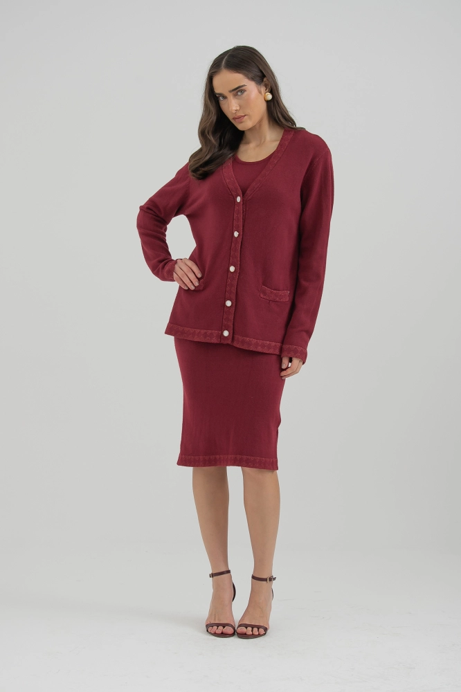 9036829 - Conjunto Tricot Vestido E Cardigan VINHO 9036829 - Conjunto Tricot Vestido E Cardigan VINHO - Imagem 1