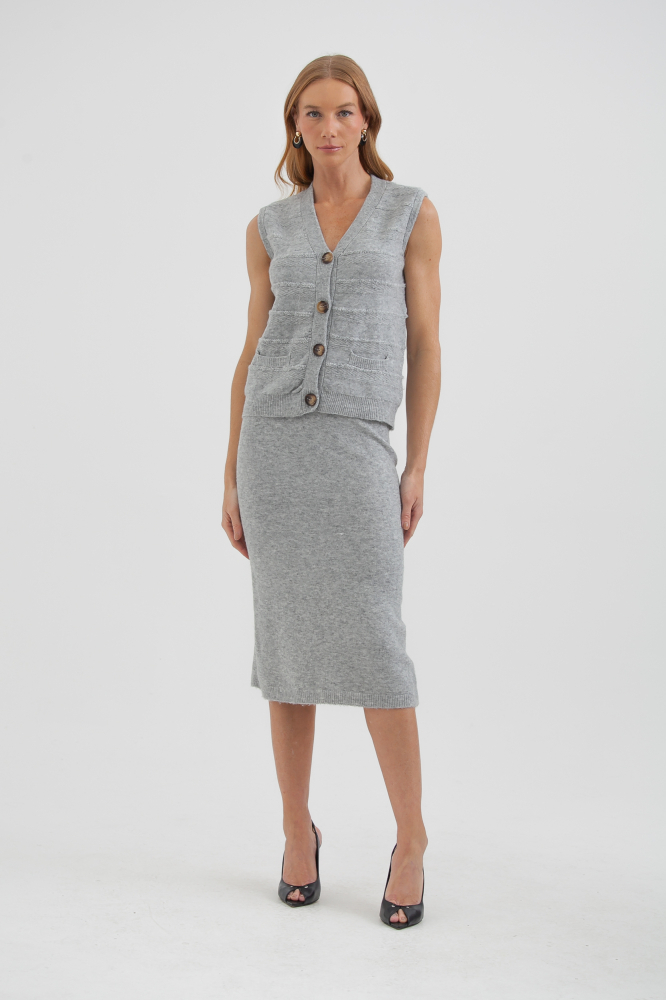 9036830 - Conjunto Tricot Saia Colete E Cardigan MESCLA