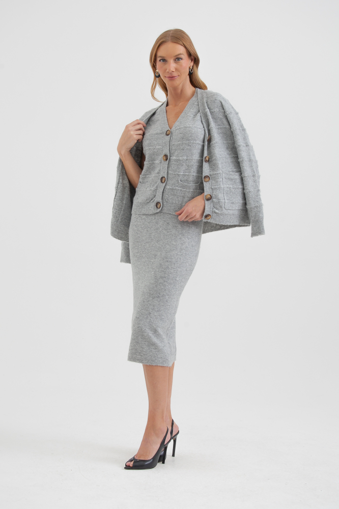 9036830 - Conjunto Tricot Saia Colete E Cardigan MESCLA
