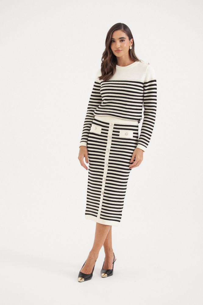 9036832 - Conjunto Tricot Listrado Com Saia OFF-WHITE 9036832 - Conjunto Tricot Listrado Com Saia OFF-WHITE