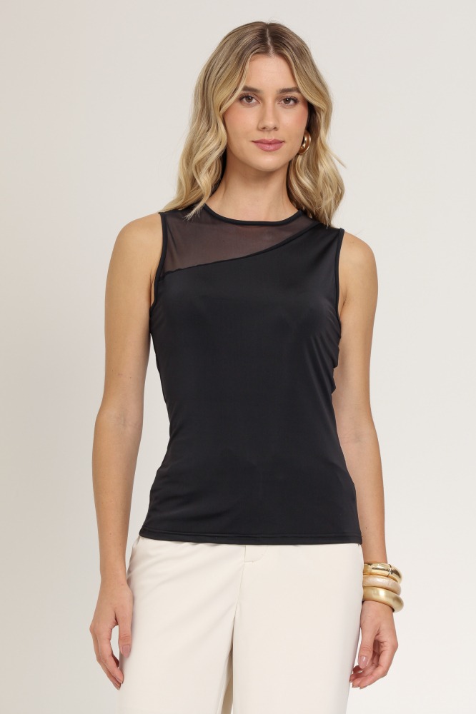9036850 - Regata Com Detalhe Em Tule PRETO 9036850 - Regata Com Detalhe Em Tule PRETO