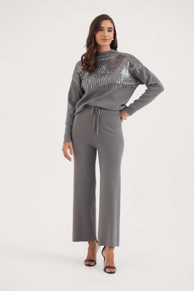 9036851 - Conjunto Tricot Com Detalhe Em Paetê CINZA 9036851 - Conjunto Tricot Com Detalhe Em Paetê CINZA