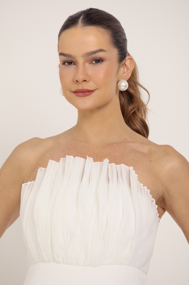 9036888 - Macacão Sem Alça Com Detalhe Drapeado BRANCO 9036888 - Macacão Sem Alça Com Detalhe Drapeado BRANCO