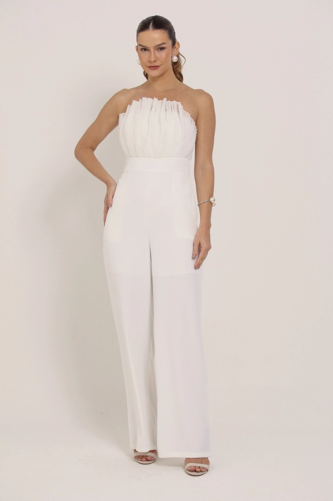 9036888 - Macacão Sem Alça Com Detalhe Drapeado BRANCO