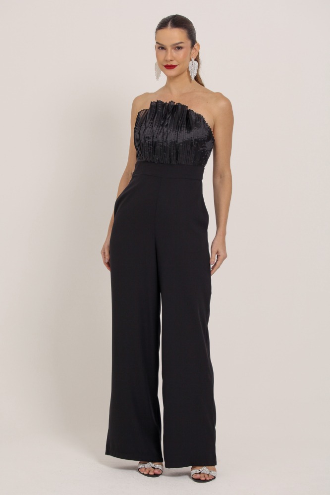 9036888 - Macacão Sem Alça Com Detalhe Drapeado PRETO 9036888 - Macacão Sem Alça Com Detalhe Drapeado PRETO