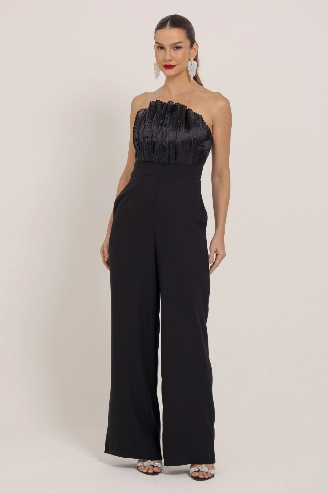 9036888 - Macacão Sem Alça Com Detalhe Drapeado PRETO