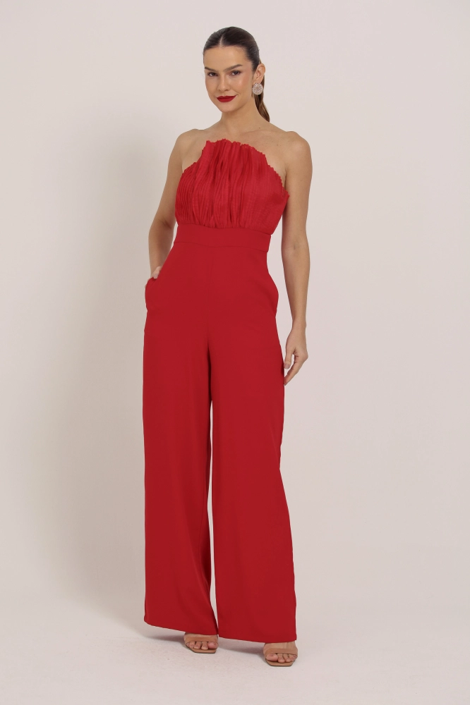 9036888 - Macacão Sem Alça Com Detalhe Drapeado VERMELHO 9036888 - Macacão Sem Alça Com Detalhe Drapeado VERMELHO