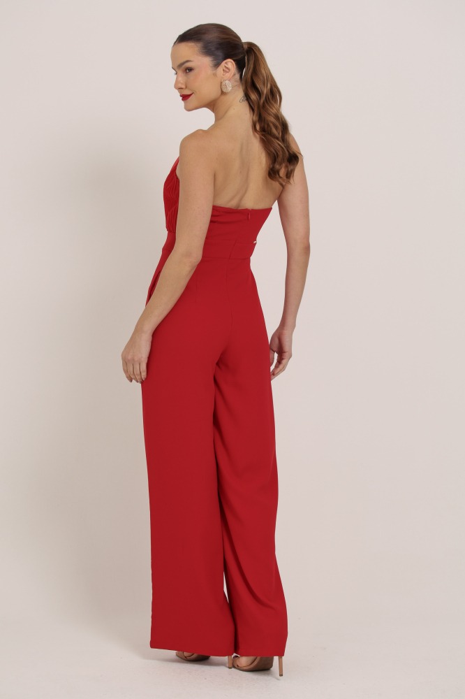 9036888 - Macacão Sem Alça Com Detalhe Drapeado VERMELHO