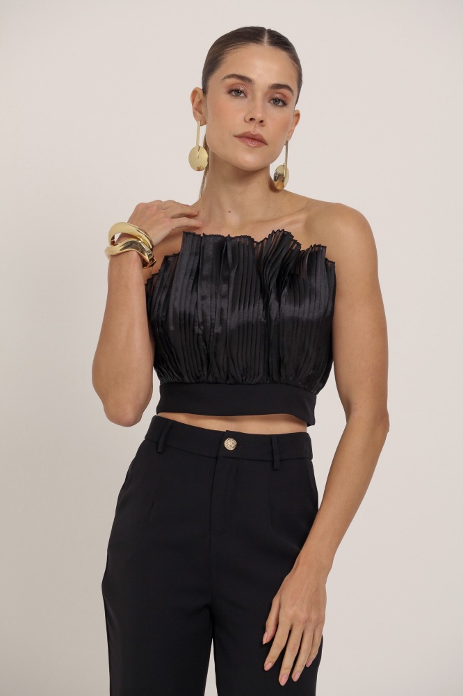 9036890 - Top Com Detalhe Drapeado Em Organza PRETO