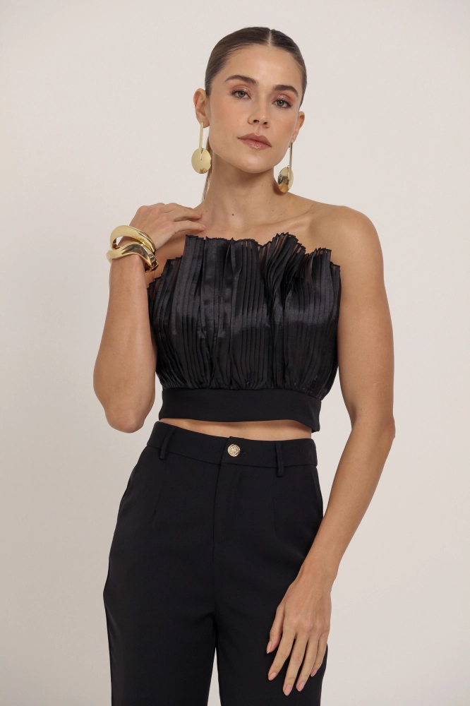 9036890 - Top Com Detalhe Drapeado Em Organza PRETO