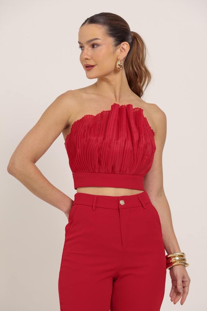 9036890 - Top Com Detalhe Drapeado Em Organza VERMELHO