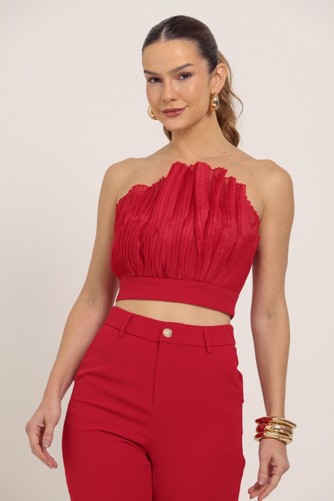 9036890 - Top Com Detalhe Drapeado Em Organza VERMELHO