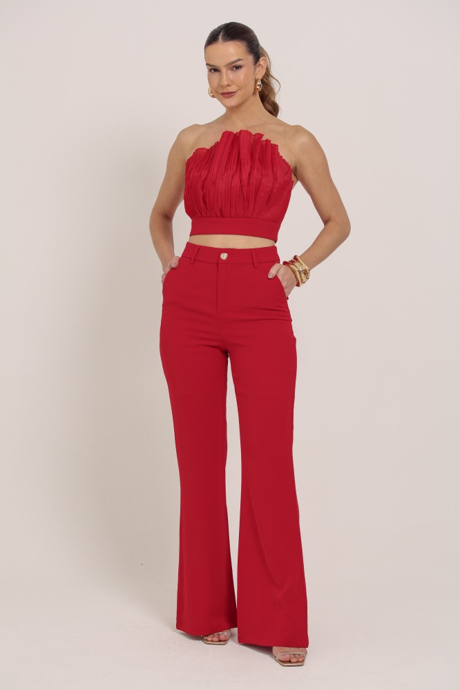9036890 - Top Com Detalhe Drapeado Em Organza VERMELHO