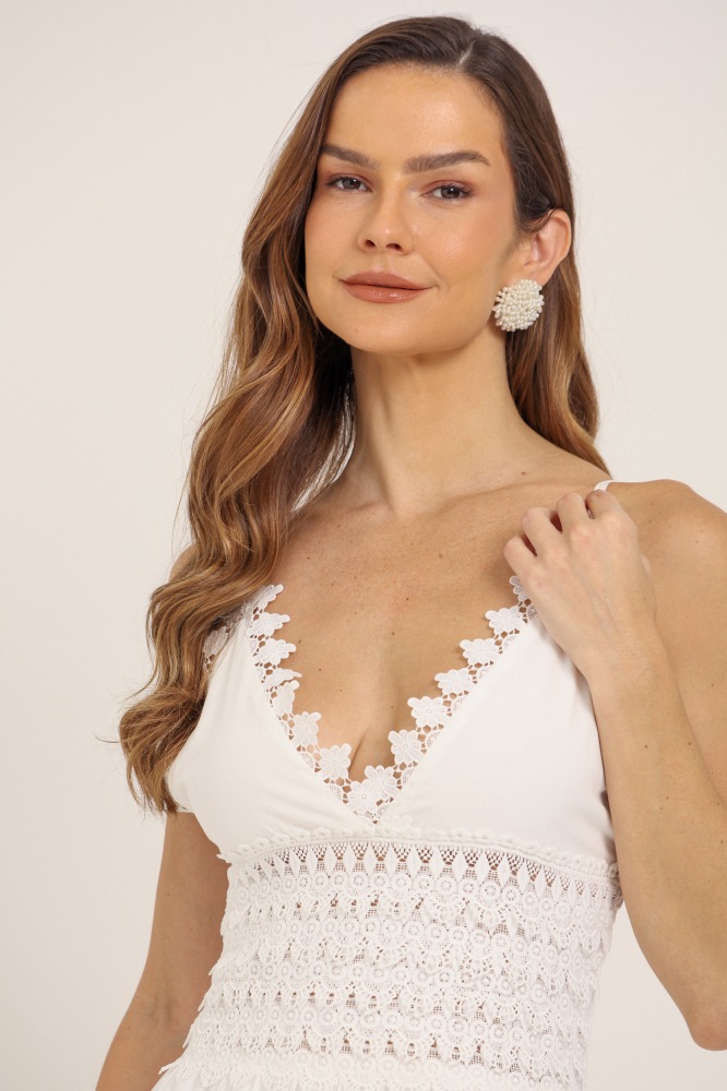 9036894 - Vestido Longo Com Detalhes Em Guipir  BRANCO