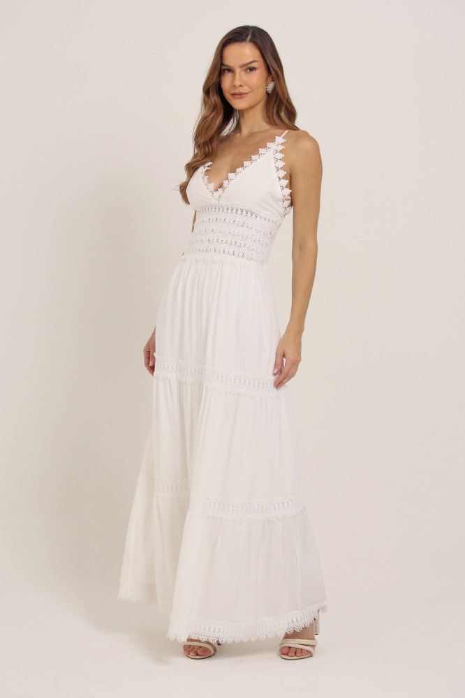 9036894 - Vestido Longo Com Detalhes Em Guipir  BRANCO