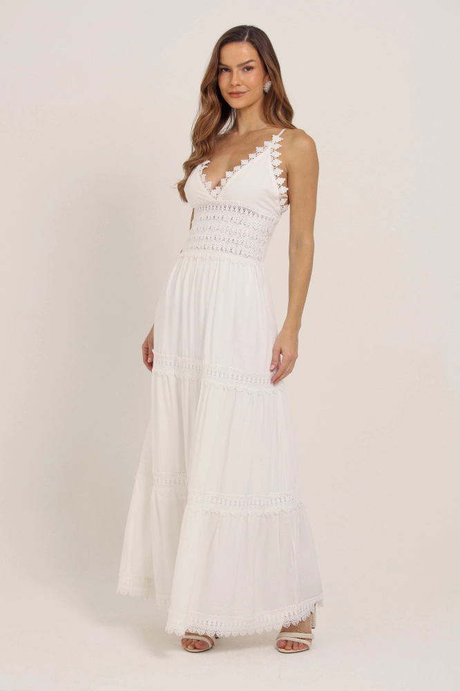 9036894 - Vestido Longo Com Detalhes Em Guipir BRANCO 9036894 - Vestido Longo Com Detalhes Em Guipir BRANCO