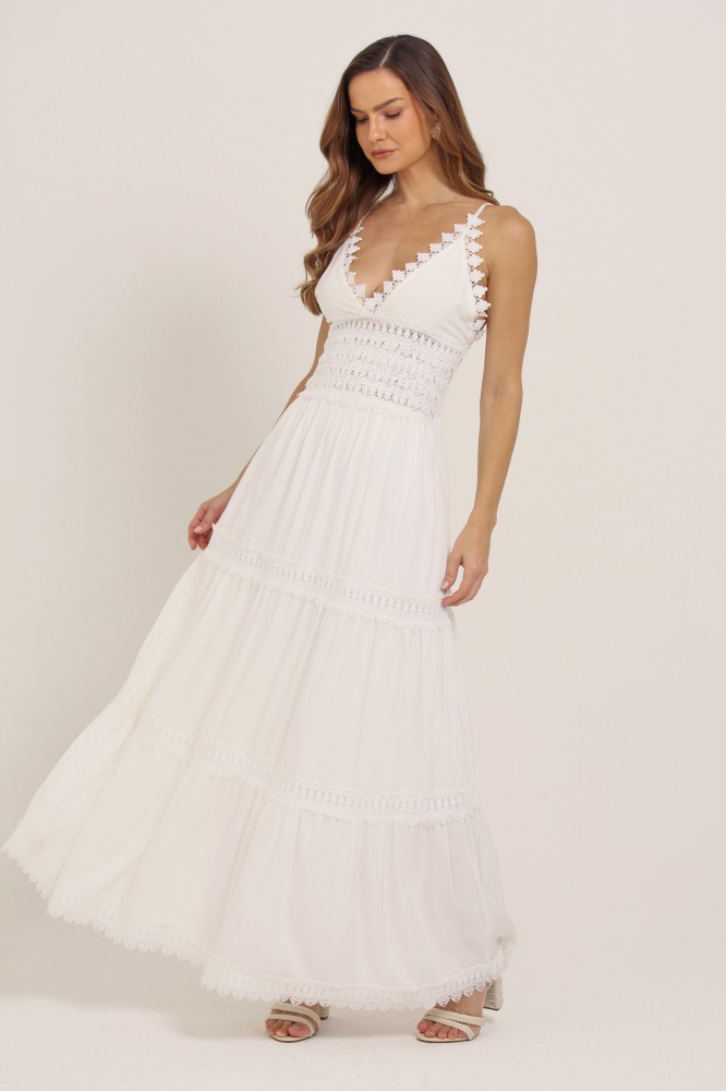 9036894 - Vestido Longo Com Detalhes Em Guipir  BRANCO