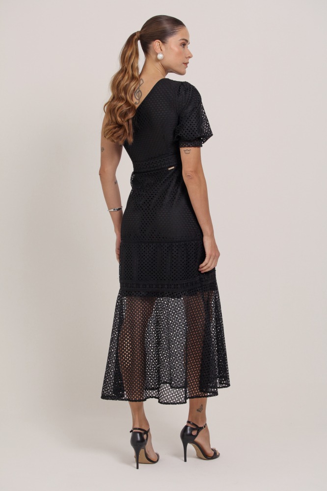 9036895 - Vestido Midi Guipir Manga Só PRETO