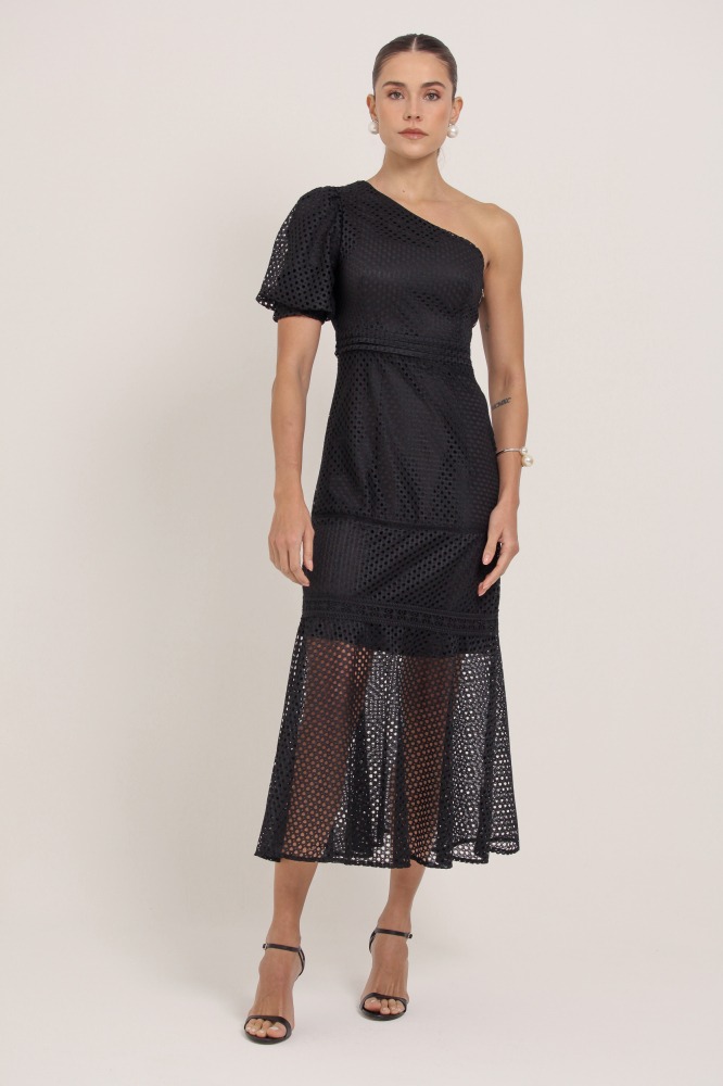9036895 - Vestido Midi Guipir Manga Só PRETO