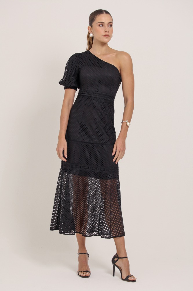 9036895 - Vestido Midi Guipir Manga Só PRETO