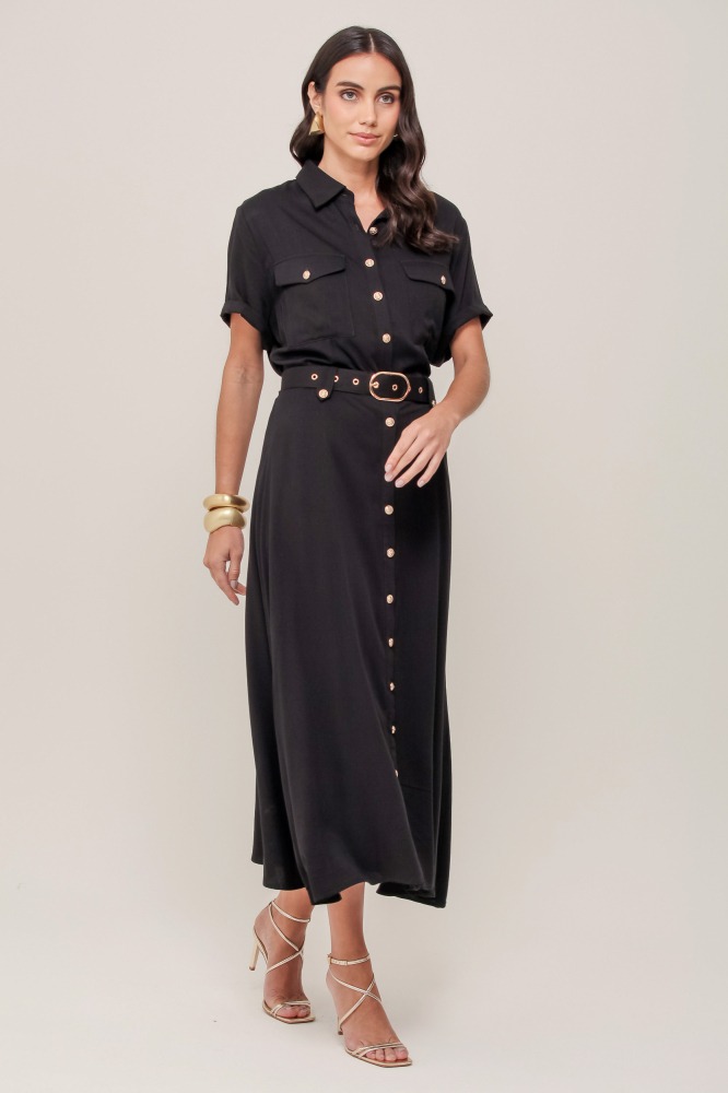 9036901 - Chemise Midi Com Cinto PRETO