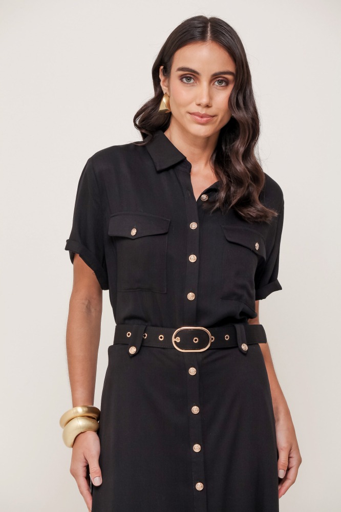 9036901 - Chemise Midi Com Cinto PRETO