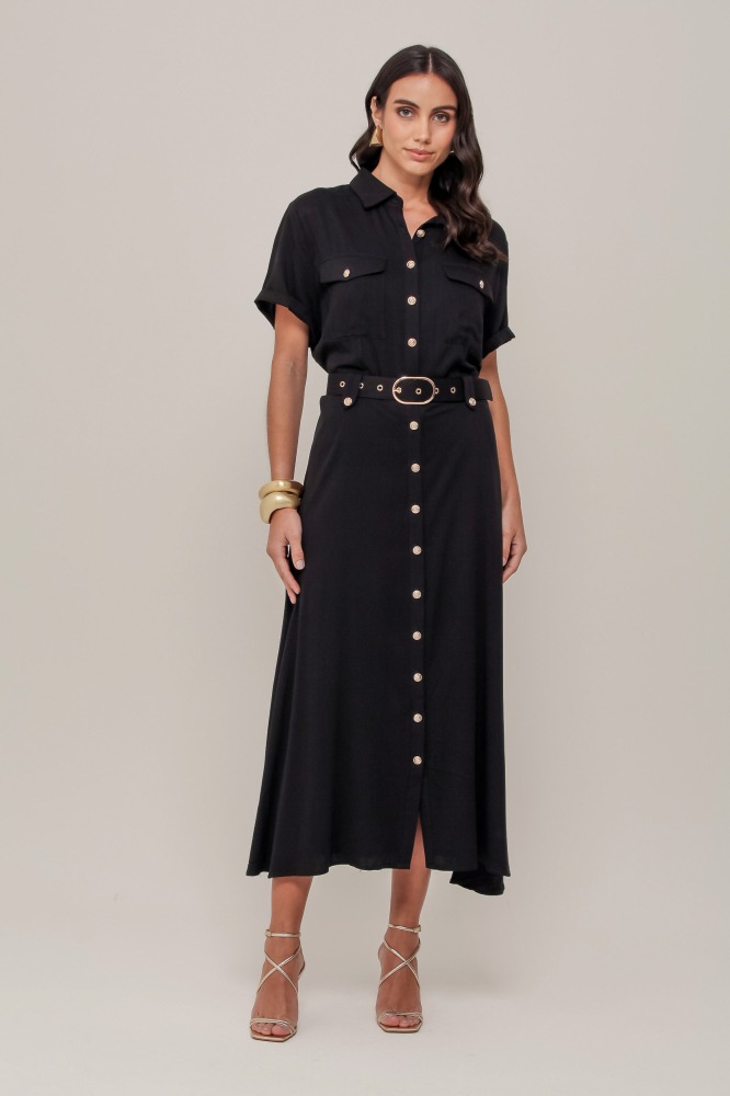 9036901 - Chemise Midi Com Cinto PRETO