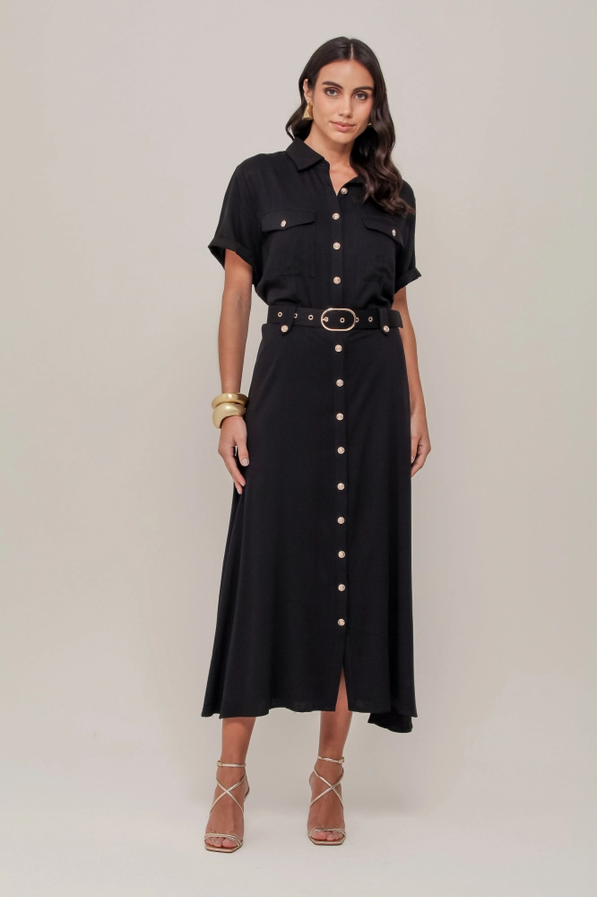 9036901 - Chemise Midi Com Cinto PRETO