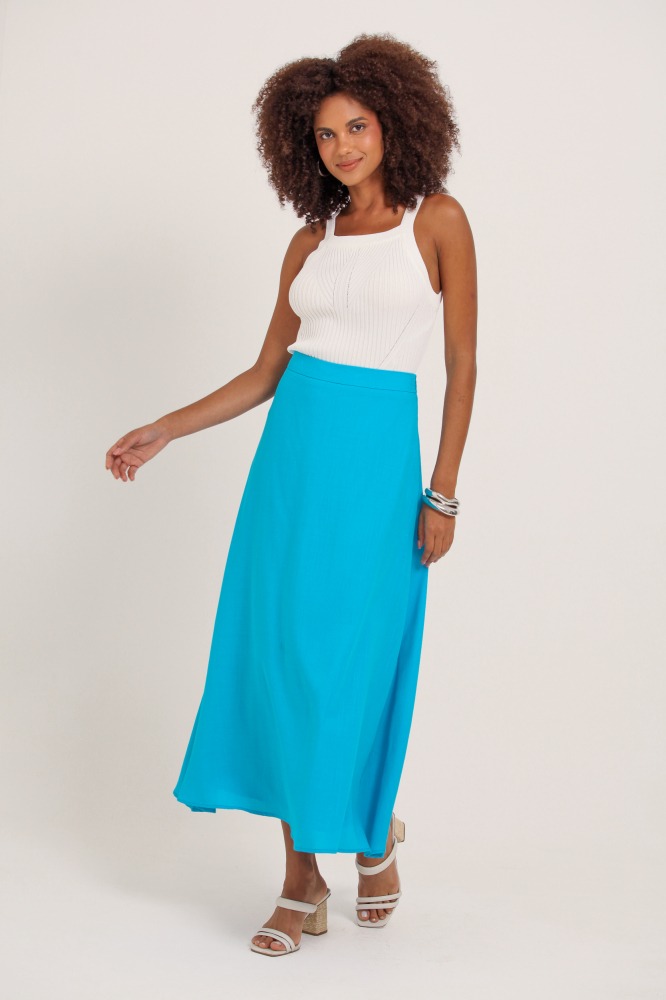 9036907 - Saia Midi De Linho AZUL 9036907 - Saia Midi De Linho AZUL
