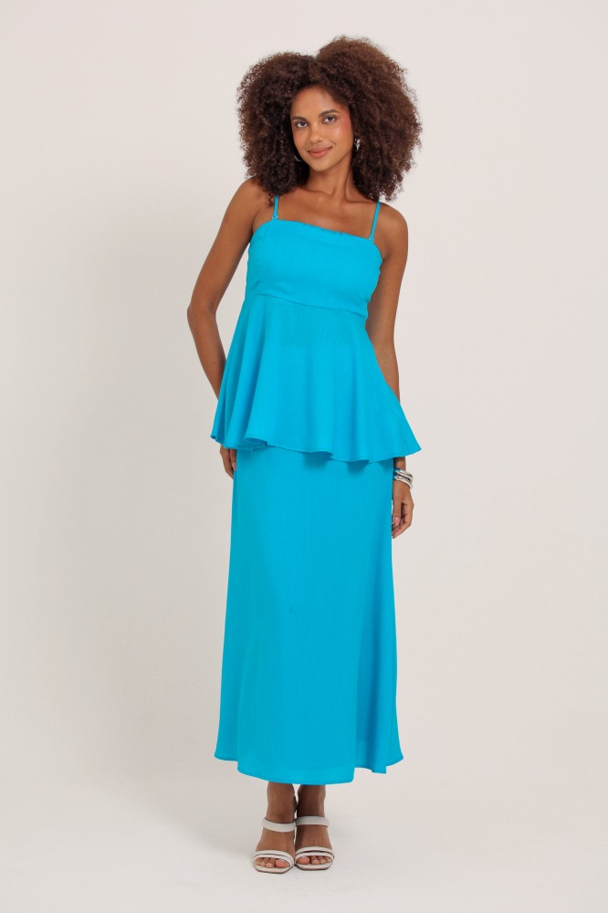 9036907 - Saia Midi De Linho AZUL 9036907 - Saia Midi De Linho AZUL