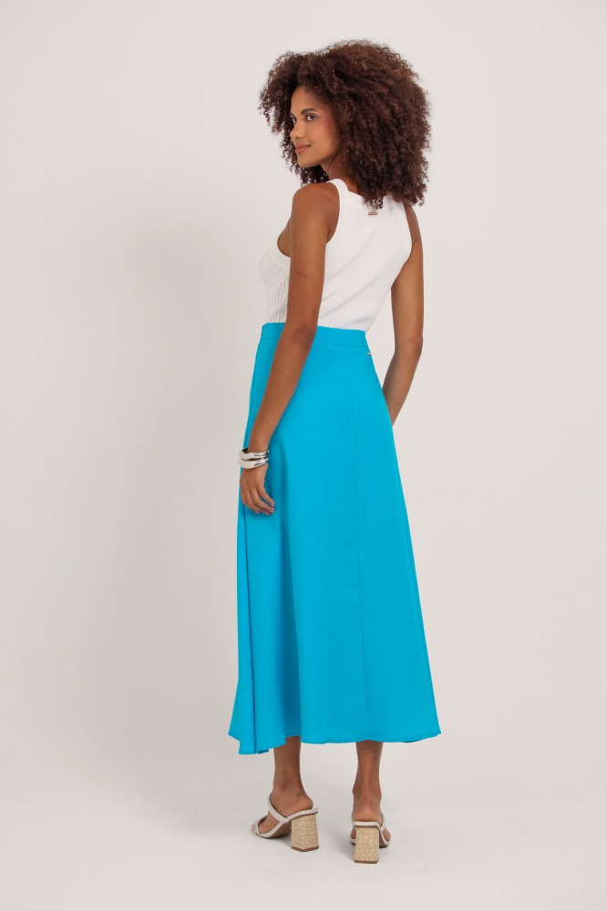 9036907 - Saia Midi De Linho AZUL 9036907 - Saia Midi De Linho AZUL