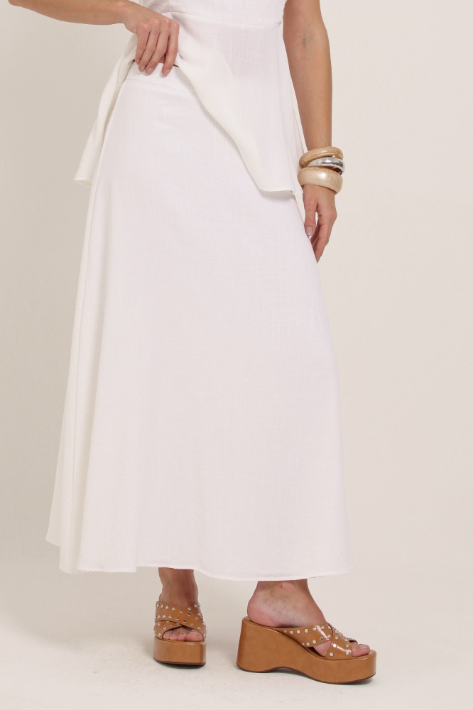 9036907 - Saia Midi De Linho OFF-WHITE