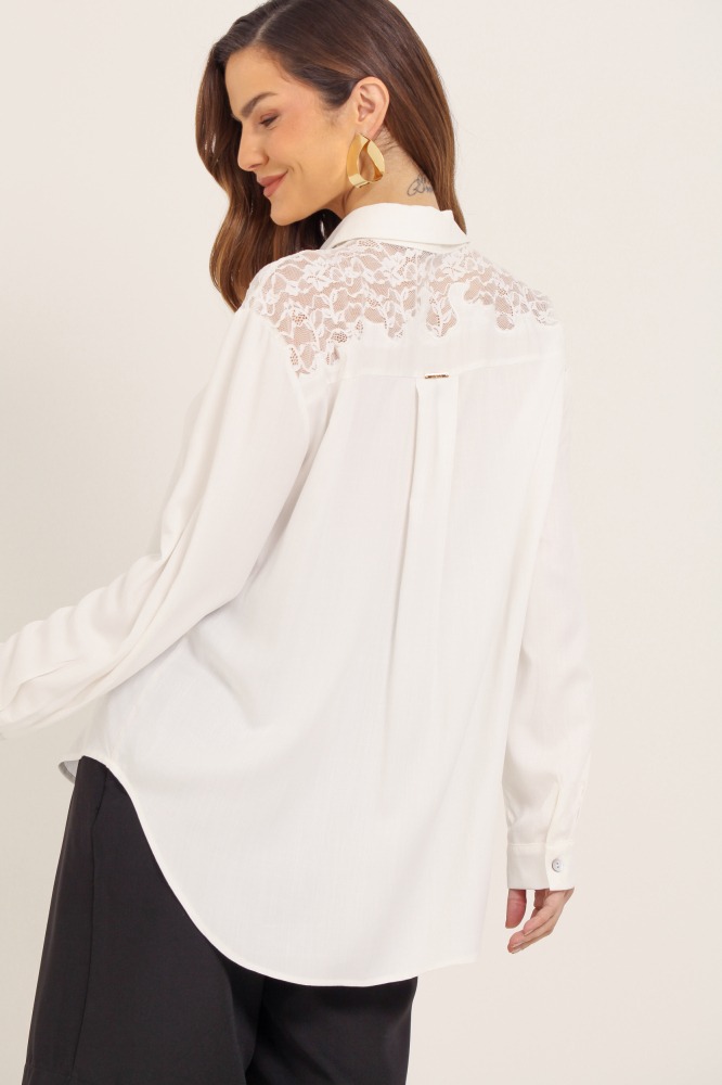 9036917 - Camisa Social Com Detalhe Em Renda BRANCO 9036917 - Camisa Social Com Detalhe Em Renda BRANCO
